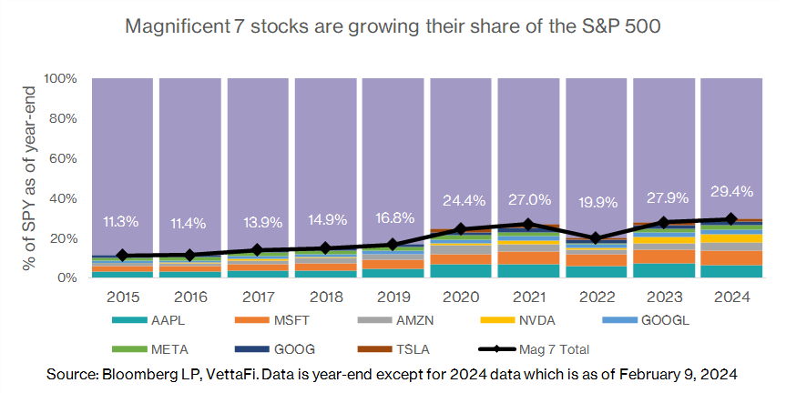 Magnificent Seven Growing Their SP 500 Share