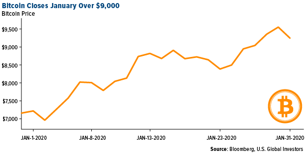 Bitcoin Closes January Over 9,000 Dollars