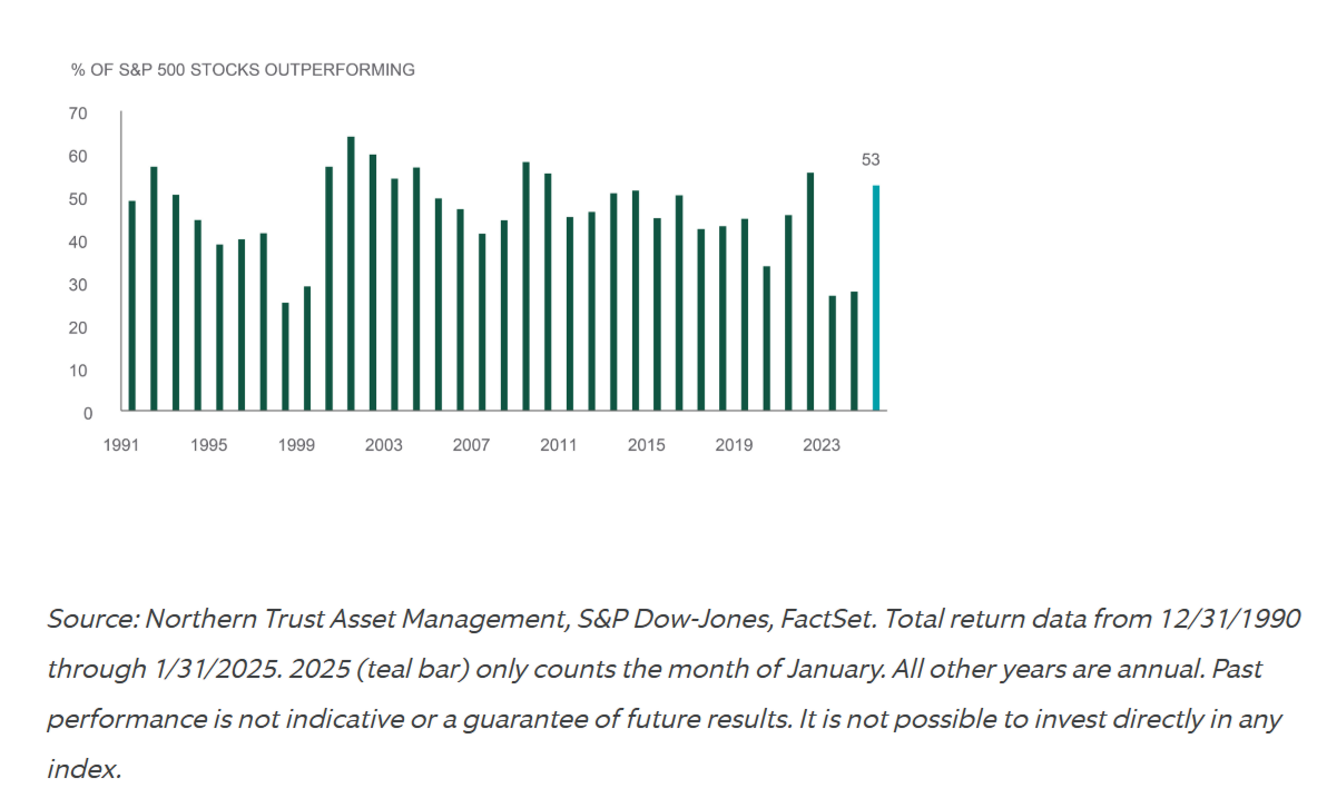 Percent of SP500 stocks outperforming